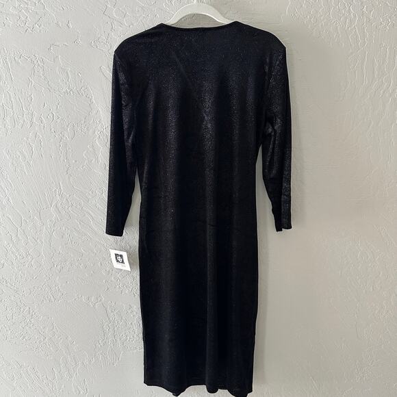 ANNE KLEIN | Long Sleeve Faux Wrap Dress Women's NEW Size 12 Black Shimmer Disco - Picture 9 of 13